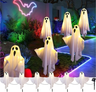 Jibenhome LED Dekolicht 6er Set Solar Geisterlicht Halloween Outdoor Solar Gartendeko, Warmweiß, Wasserdicht,8 Beleuchtungsmodi,Dämmerung bis Morgengrauen