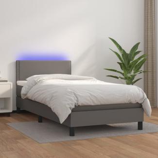 vidaXL Boxspringbett mit Matratze & LED Grau 100x200 cm Kunstleder 3134151