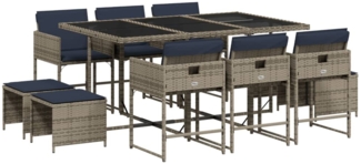 vidaXL 11-teiliges Garten-Ess-Set mit Kissen, grau, Polyrattan 3278100