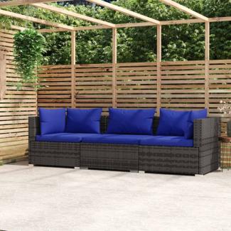 vidaXL 3-Sitzer-Sofa mit Kissen Grau Poly Rattan 317566