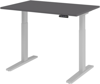 bümö elektrisch höhenverstellbarer Schreibtisch 120x80 cm in graphit, Gestell silber - Sitz & Stehschreibtisch mit Memoryfunktion, elektrischer Stehtisch & Gaming Tisch, XMKA-Serie, XMKA12-G-S
