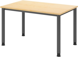 bümö höhenverstellbarer Schreibtisch H-Serie 120x80 cm in Ahorn, Gestell in Graphit - PC Tisch für's Büro manuell höhenverstellbar, Computertisch verstellbar, HS-12-3-G