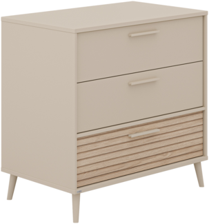 EEFJE Kommode, breite Ausführung, Cashmere Beige/Groovy Oak, 3 Schubkästen