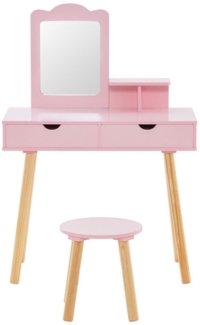 COSTWAY Schminktisch 2 in 1 Kinder Schreibtisch mit Hocker, aus Holz