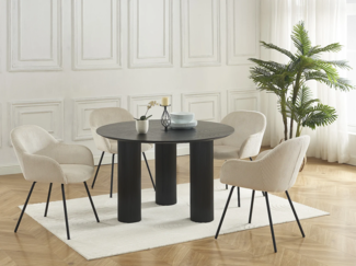 Vente-unique - Stuhl mit Armlehnen 2er-Set - Cord & schwarzes Metall - Beige - MARENZIA