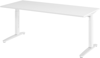 bümö manuell höhenverstellbarer Schreibtisch 180x80 in weiß, Gestell in weiß/alu - PC Tisch höhenverstellbar & groß, höhenverstellbarer Tisch Büro, großer Computertisch verstellbar, X19-W-WC