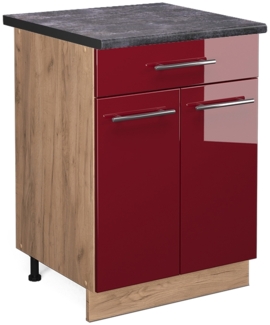 Vicco Küchenunterschrank Bordeaux Hochglanz 60 cm mit Schublade, AP Anthrazit, Fame-Line