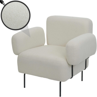 Lounge-Sessel HWC-L83, Cocktailsessel Polstersessel Sessel, Bouclé Stoff/Textil Metall ~ creme