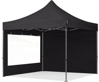 3x3 m Faltpavillon, PREMIUM Stahl 40mm, Seitenteile mit Panoramafenstern, schwarz