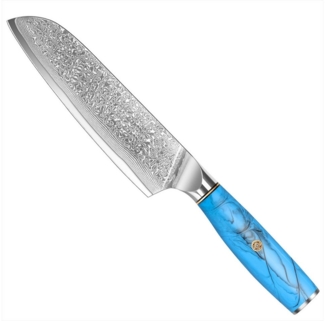 KingLux Damastmesser Damast Santokumesser aus Damaszener Stahl Küchenmesser