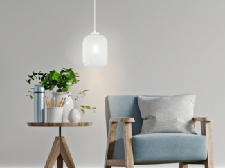 Pendelleuchte ASHFORD einflammig Kristall Glasschirm in Weiß, Ø 15cm