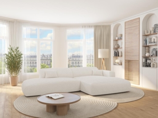 Vente-unique - Ecksofa - Ecke rechts - offenes Ende - Bouclé-Stoff - Weiß - POGNI von Maison Céphy