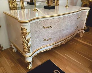 Casa Padrino Luxus Barock TV Schrank Weiß / Gold 165 cm - Barock Möbel