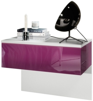Vladon Nachttisch Sleep, Nachttischschrank mit Schublade zur Wandmontage, Weiß matt/Brombeer Hochglanz (60 x 46 x 35 cm)