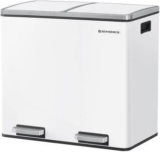 Songmics Mülleimer, Abfalleimer, Mülltrennsystem mit 2 Fächern, Treteimer für die Küche, 2x24 L, Softclose, Inneneimer aus Kunststoff, mit Fußpedalen und Handgriffen, weiß LTB48WT, 58. 5 x 32 x 54. 5cm
