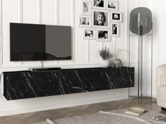 Vente-unique - TV-Hängemöbel mit 3 Türen - Marmor-Optik schwarz - VIKILA