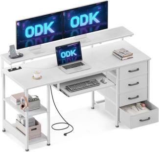 ODK Schreibtisch mit 4 Schubladen, Tastaturablage, Weiß, 140 x 52 x 92 cm