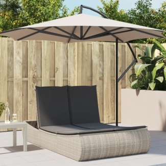 vidaXL Doppel-Sonnenliege mit Kissen Hellgrau Poly Rattan 368095