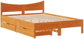 vidaXL Massivholzbett mit Schubladen Wachsbraun 150x200 cm Kiefer 3301904