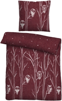 biberna Melange-Flanell Bettwäsche EULE, burgund, 1x 155x200 cm + 1x 80x80 cm