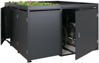 Mendler 3er-Mülltonnenverkleidung / 2er-Fahrradgarage mit Pflanzkasten HWC-N79, abschließbar, Metall anthrazit, 130x193x208 cm