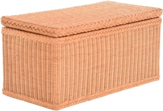 Krines Home Truhe Wäschetruhe mit Deckel Natur Rattan Truhe Aufbewahrung Rattantruhe (Wäschebox), mit herausnehmbarem Stoffinlett Truhenbank 80x40x40cm