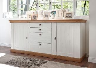 Landhaus Sideboard Kommode 210cm pinie weiß / wotan eiche Wohnzimmer