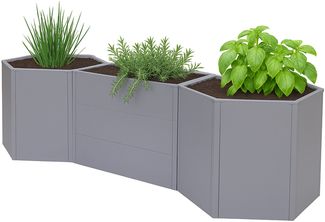 3er-Set Hochbeet HWC-P64, Metallhochbeet Gemüse-/Pflanzbeet Blumenkasten Pflanzkübel Stahl 77 x 286 x 88 cm ~ grau