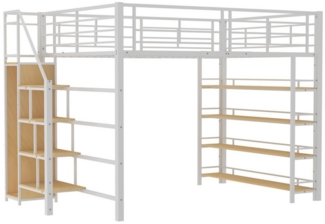 Odikalo Jugendbett Hochbett 90/140*200, mit Sicherheitstreppe, Stauraum,Kleiderschrank