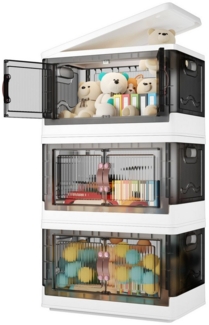 POPOLIC Aufbewahrungsbox 3/4 Etagen Faltbare Aufbewahrungsbox mit Deckel & Rollen (klappbare Aufbewahrungsbox mit Rollen, 3 St, 2 Türen tragbarer transparenter Aufbewahrungsordner), Vielseitiger Kunststoff-Aufbewahrungsboxen mit Deckel