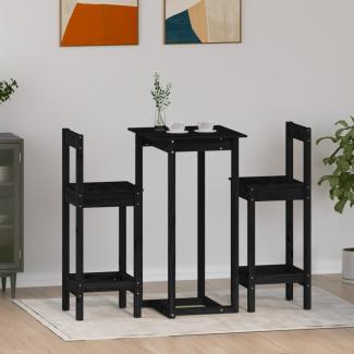 3-tlg. Bar-Set Schwarz Massivholz Kiefer [3124736]