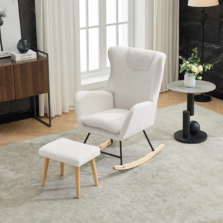 Schaukelstuhl-Set Weiß mit abnehmbarem Kissen & Fußhocker, 69x87x98 cm