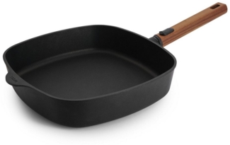 WOLL Viereckpfanne Hochrand PFAS‑frei 28 x 6,5 x 28 cm Aluminium mit Glasdeckel und Holzgriff alle Herdarten inkl. Induktion ofenfest bis 300 °C & spülmaschinenfest