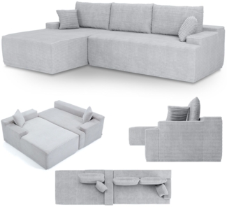 Juskys Sofa Coredo - modernes Cord Sofa mit Ottomane links, gemütliche Couch mit Schaumstoffpolsterung, Cordbezug & Kissen, modular - Hellgrau