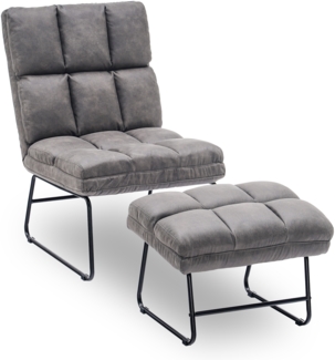 MCombo Sessel mit Hocker 0016, Relaxsessel für Wohnzimmer, moderner Fernsehsessel Loungesessel Stuhl, Mikrofaser, Dunkelgrau, 80 x60 x88 cm