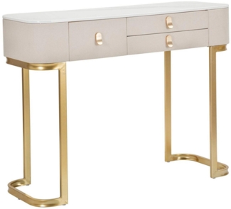 Dmora Konsolentisch Ronda, Tisch, Eingangskonsole, Regal, Creme und Gold, 100x40 h80 cm