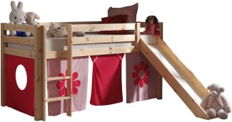Vipack 'Pino' Halbhochbett natur, inkl. Rutsche, Vorhang 'Pink Flower'