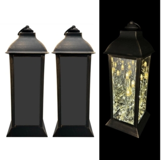 Online-Fuchs LED Laterne mit Stumpenkerze, LED Lichterkette, Timer und Funkeleffekt im Set, Outdoor geeignet, Warmweiß, Vintage-Look, Deko Laternen für draußen in Schwarz, Weiß oder Rot