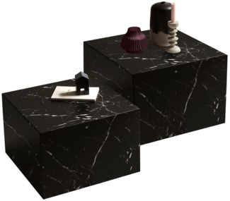 Couchtisch 2er Set Marmoroptik Schwarz Quadratisch MDF