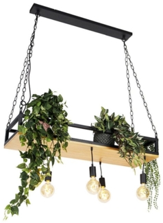 Qazqa Pendelleuchte Shelf, ohne Leuchtmittel, E27, Schwarz, Industrie, Holz, 5-flammig