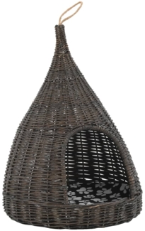 Katzenhaus mit Kissen, Naturweide Tipi, 40x60 cm, Grau