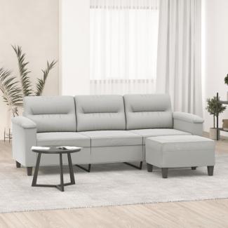 vidaXL 3-Sitzer-Sofa mit Hocker Hellgrau 180 cm Mikrofasergewebe 3201232
