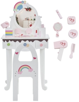 FCH Schminktisch Kinder Schminktisch Set, Prinzessin Frisiertisch, Schminkhocker und 3 Schubladen, Make-up Schminktisch Frisierkommode