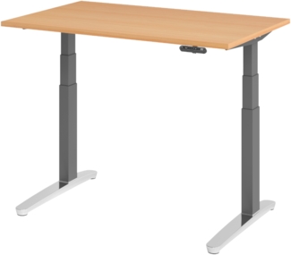 bümö elektrisch höhenverstellbarer Schreibtisch 120x80 cm mit Memory-Steuerung - Design Schreibtisch höhenverstellbar elektrisch, elektrischer Schreibtisch Buche, Gestell graphit/alu, XBHM12-6-GC