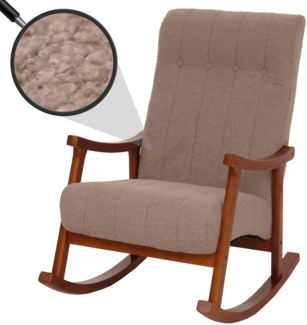 Schaukelstuhl HWC-K10, Relaxsessel, Holz FSC® Stoff/Textil Bouclé (450g/m²) ~ taupe, Gestell Walnuss-Optik