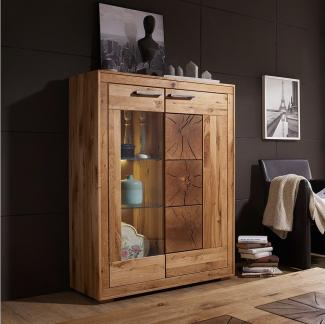 Lomadox Highboard WINNIPEG-69, Vitrinenschrank 103cm, Eiche massiv geölt, Hirnholz-Details, montiert