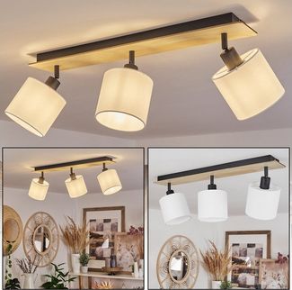 hofstein Deckenleuchte »Costa« Deckenlampe aus Holz/Metall/Stoff in Hellbraun/Schwarz/Weiß, ohne Leuchtmittel, Leuchte im skandinavischen Design mit verstellbaren Schirmen, 3xE14