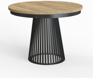 MEBLINI Esstisch Rund Ausziehbar aus Metall - 100-176x77 cm - LAMORE - Gold Craft Eiche/Schwarz Matt - Loft - Esszimmertisch Modern - Küchentisch - Ausziehtisch - Round Dining Table - Esszimmertische