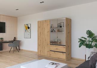 rauch Kleiderschrank, Drehtürenschrank COSTA, 4-türig, 2 Spiegeltüren, 2 Schubkästen, push-to-open, Eiche Artisan, 181 x 197 x 54 cm