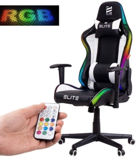 ELITE Gaming Gaming-Stuhl Ergonomischer Bürostuhl Destiny inkl. Rücken- & Nackenkissen (Racingstuhl Drehstuhl mit 2D-Armstützen, verriegelbare Wippmechanik, mechanische Härtegradeinstellung, verstellbare Sitzhöhe, 90° klappbare Rückenlehne, Sicherheits...